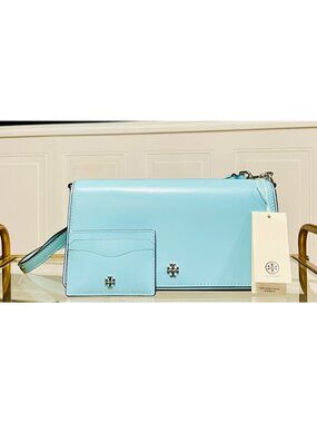 Tory Burch Robinson Blue Emerson Convertible Shoulder Bag with Matching Wallet